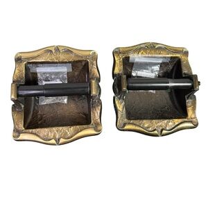 Amerock Toilet Tissue Holder VTG Antiqued Brass, Wall Insert, 70s Scroll Design